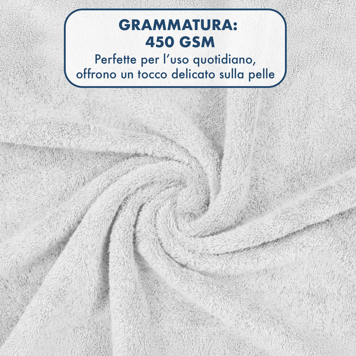 Asciugamani Bagno 100% Spugna Puro Cotone 450 Gr 6 Pezzi 3 Salvietta Viso 3 Asciugamano Ospite Mani Qualità Salviette Super Morbide Bicolore Azzurro