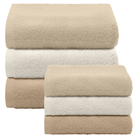 Asciugamani Bagno 100% Spugna Puro Cotone 450 Gr 6 Pezzi 3 Salvietta Viso 3 Asciugamano Ospite Mani Qualità Salviette Super Morbide Bicolore Beige