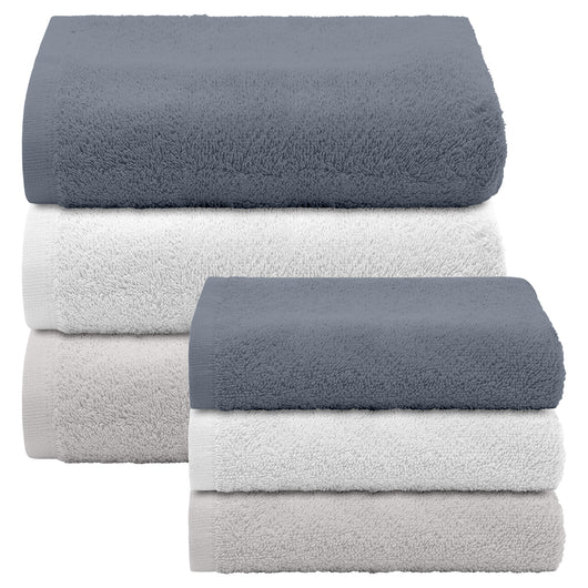 Asciugamani Bagno 100% Spugna Puro Cotone 450 Gr 6 Pezzi 3 Salvietta Viso 3 Asciugamano Ospite Mani Qualità Salviette Super Morbide Bicolore Grigio