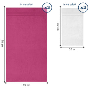 Asciugamani Bagno 100% Spugna Puro Cotone 450 Gr 6 Pezzi 3 Salvietta Viso 3 Asciugamano Ospite Mani Qualità Salviette Super Morbide Bicolore Rosa