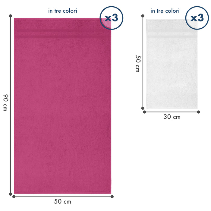 Asciugamani Bagno 100% Spugna Puro Cotone 450 Gr 6 Pezzi 3 Salvietta Viso 3 Asciugamano Ospite Mani Qualità Salviette Super Morbide Bicolore Rosa