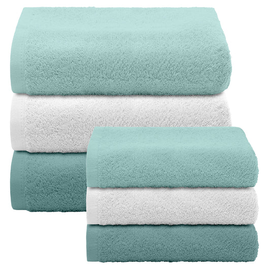 Asciugamani Bagno 100% Spugna Puro Cotone 450 Gr 6 Pezzi 3 Salvietta Viso 3 Asciugamano Ospite Mani Qualità Salviette Super Morbide Bicolore VerdeAcqua