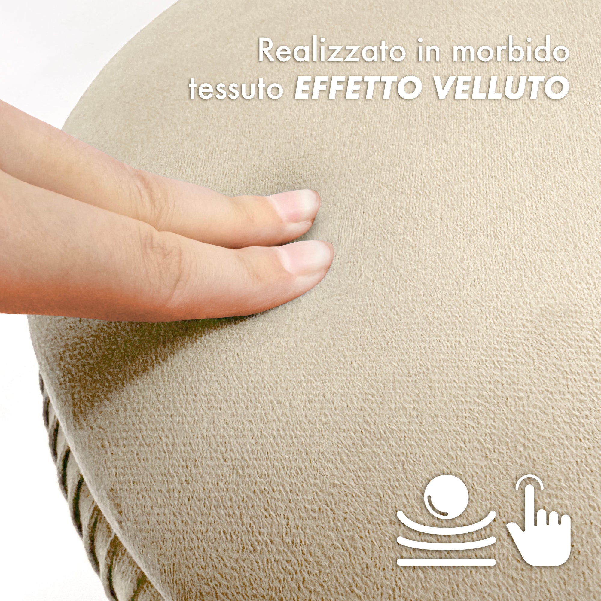 Pouf Rotondo In Velluto Con Contenitore Portaoggetti Sgabello Toeletta Trucco Tavolino Caffè Ripiano Legno Salotto Poggiapiedi Con Gambe Color Oro Panna