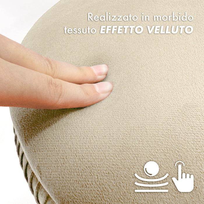 Pouf Rotondo In Velluto Con Contenitore Portaoggetti Sgabello Toeletta Trucco Tavolino Caffè Ripiano Legno Salotto Poggiapiedi Con Gambe Color Oro Panna