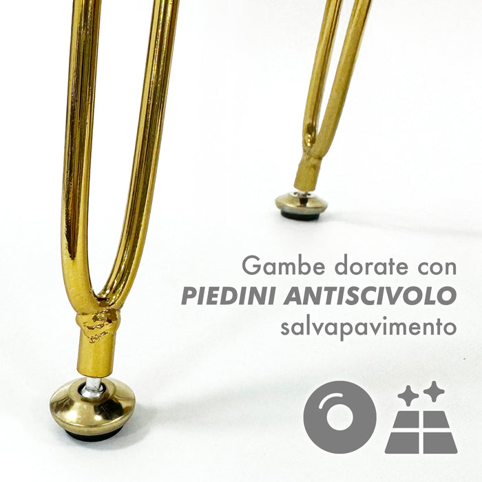 Pouf Rotondo In Velluto Con Contenitore Portaoggetti Sgabello Toeletta Trucco Tavolino Caffè Ripiano Legno Salotto Poggiapiedi Con Gambe Color Oro Panna