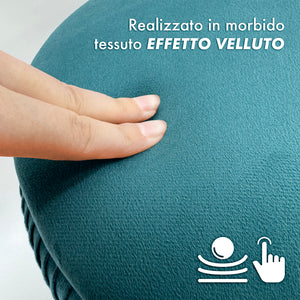 Pouf Rotondo In Velluto Con Contenitore Portaoggetti Sgabello Toeletta Trucco Tavolino Caffè Ripiano Legno Salotto Poggiapiedi Con Gambe Color Oro Petrolio
