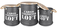 Set 3 Pouf Contenitori In Acciaio SgabellO Tavolino Caffè Salotto Design Moderno Cargo Unlimited Impilabili Salvaspazio Arredo Soggiorno Camera Coperchio Legno Vintage  Antracite