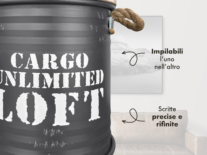 Set 3 Pouf Contenitori In Acciaio SgabellO Tavolino Caffè Salotto Design Moderno Cargo Unlimited Impilabili Salvaspazio Arredo Soggiorno Camera Coperchio Legno Vintage  Antracite