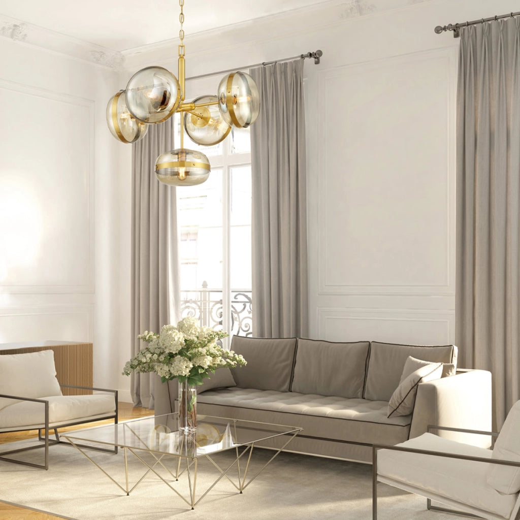 Lampada a sospensione Nottingham ottone 5 luci ambra