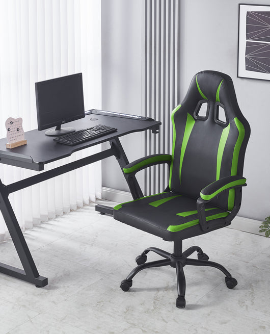 Sedia Gaming Adulto Professionale SimilPelle Reclinabile Con Braccioli Poltrona Ufficio Regolabile in Altezza Pistone Gas Gamer Portata 150 Kg Verde