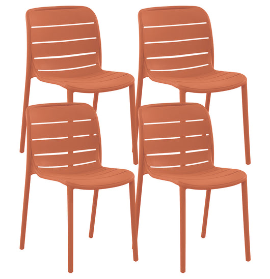 Set 4 Sedie In Polipropilene e Fibra Di Vetro Sedia Cucina Trattamento Uv Antiscolorimento Giardino Interno Esterno Moderne Robuste Resistenti Seduta Terrazzo Soggiorno Bar Ristorante Impilabili Iris-Arancio
