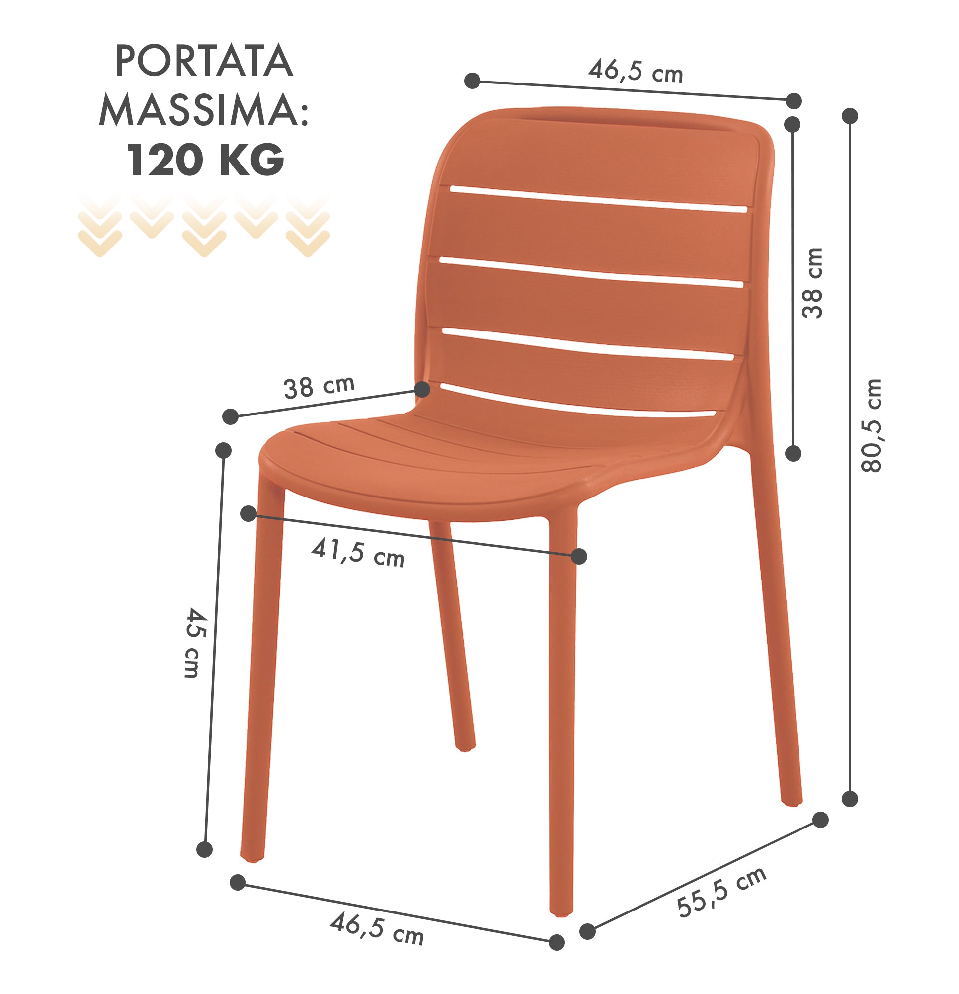 Set 4 Sedie In Polipropilene e Fibra Di Vetro Sedia Cucina Trattamento Uv Antiscolorimento Giardino Interno Esterno Moderne Robuste Resistenti Seduta Terrazzo Soggiorno Bar Ristorante Impilabili Iris-Arancio
