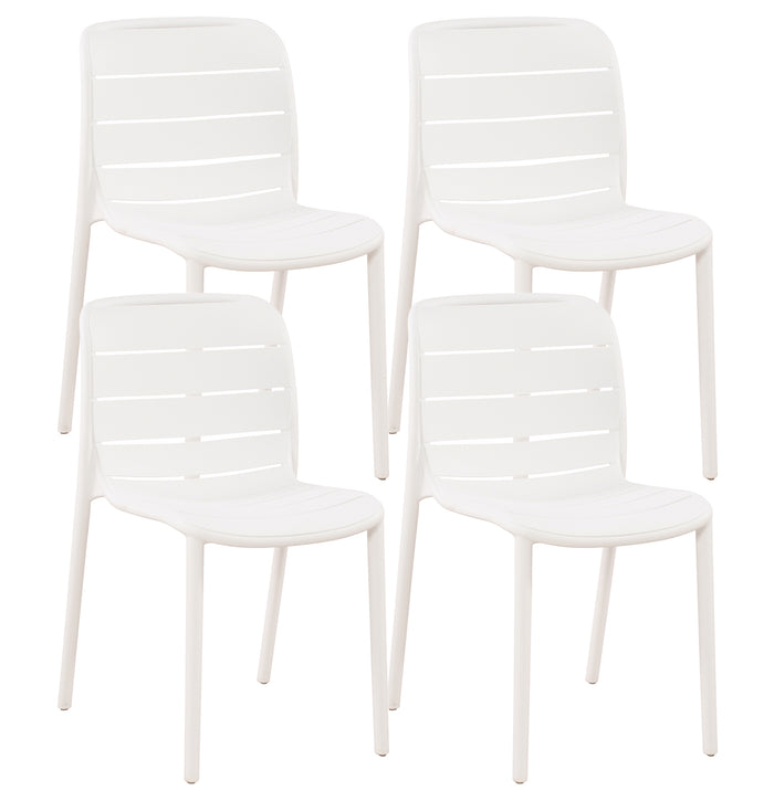 Set 4 Sedie In Polipropilene e Fibra Di Vetro Sedia Cucina Trattamento Uv Antiscolorimento Giardino Interno Esterno Moderne Robuste Resistenti Seduta Terrazzo Soggiorno Bar Ristorante Impilabili Iris-Bianco