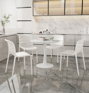 Set 4 Sedie In Polipropilene e Fibra Di Vetro Sedia Cucina Trattamento Uv Antiscolorimento Giardino Interno Esterno Moderne Robuste Resistenti Seduta Terrazzo Soggiorno Bar Ristorante Impilabili Iris-Bianco