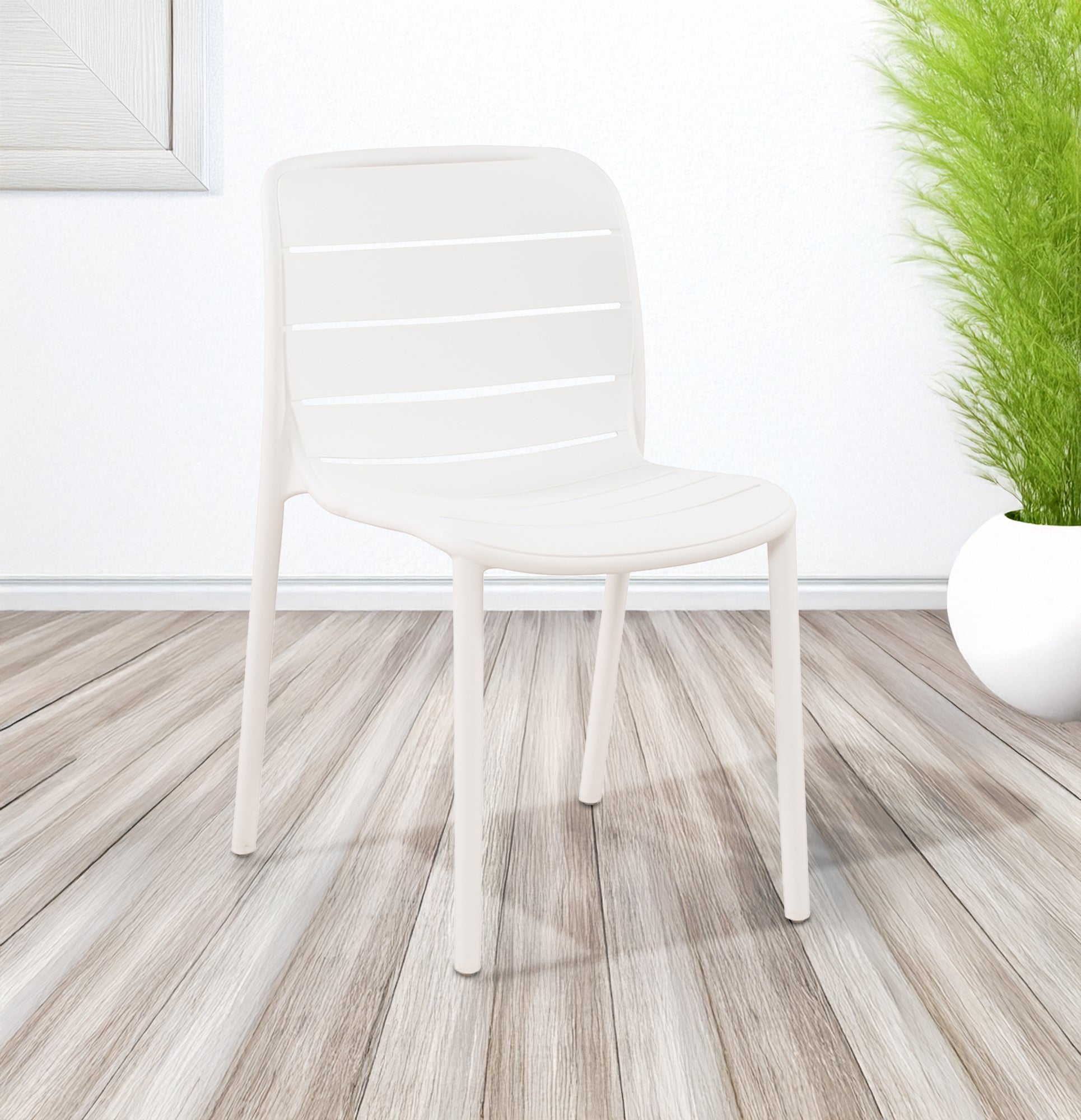 Set 4 Sedie In Polipropilene e Fibra Di Vetro Sedia Cucina Trattamento Uv Antiscolorimento Giardino Interno Esterno Moderne Robuste Resistenti Seduta Terrazzo Soggiorno Bar Ristorante Impilabili Iris-Bianco