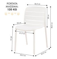 Set 4 Sedie In Polipropilene e Fibra Di Vetro Sedia Cucina Trattamento Uv Antiscolorimento Giardino Interno Esterno Moderne Robuste Resistenti Seduta Terrazzo Soggiorno Bar Ristorante Impilabili Iris-Bianco