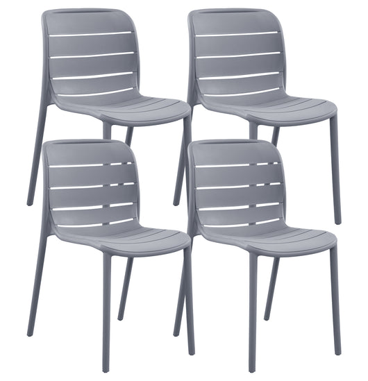 Set 4 Sedie In Polipropilene e Fibra Di Vetro Sedia Cucina Trattamento Uv Antiscolorimento Giardino Interno Esterno Moderne Robuste Resistenti Seduta Terrazzo Soggiorno Bar Ristorante Impilabili Iris-Grigio