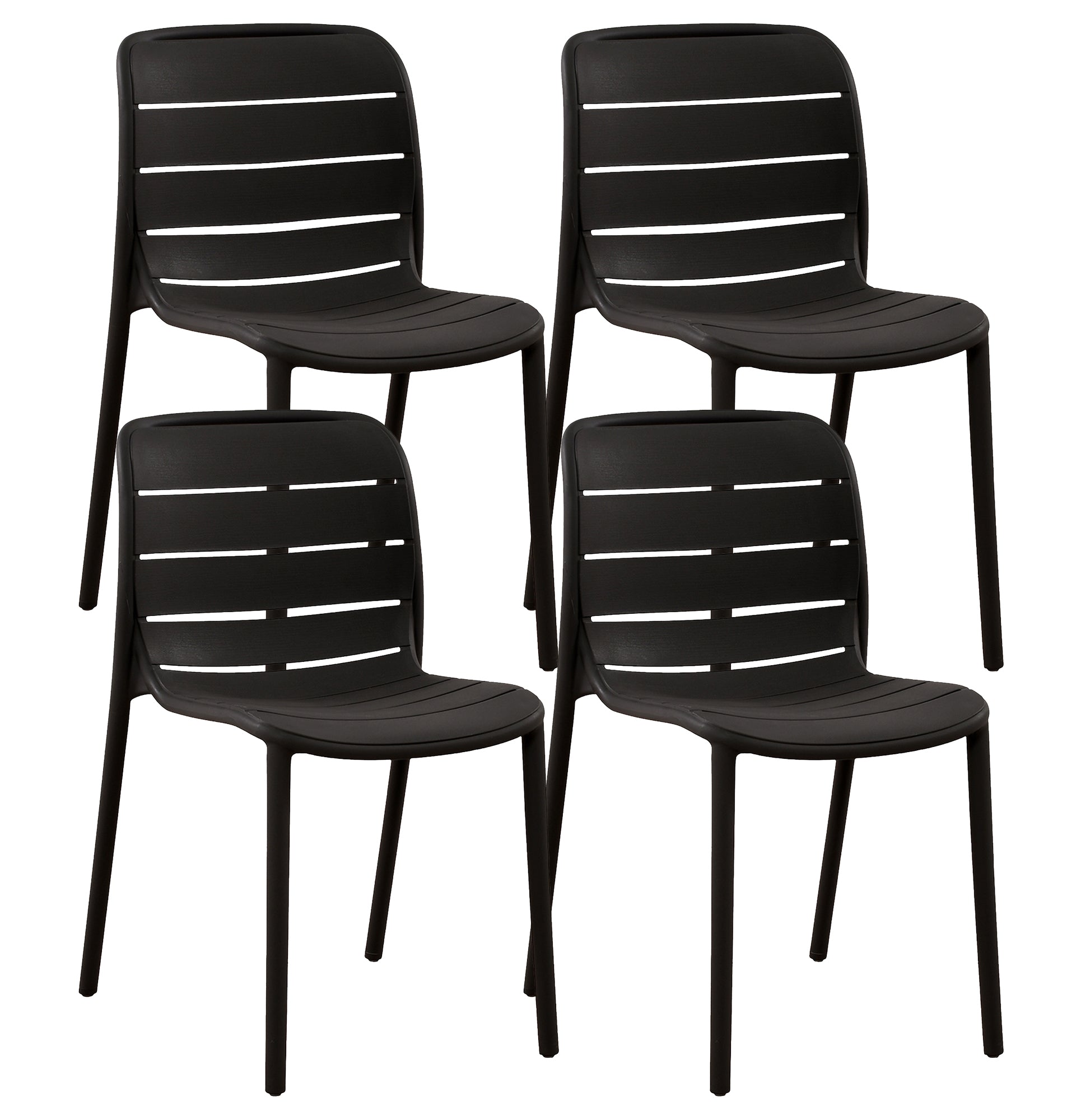 Set 4 Sedie In Polipropilene e Fibra Di Vetro Sedia Cucina Trattamento Uv Antiscolorimento Giardino Interno Esterno Moderne Robuste Resistenti Seduta Terrazzo Soggiorno Bar Ristorante Impilabili Iris-Nero