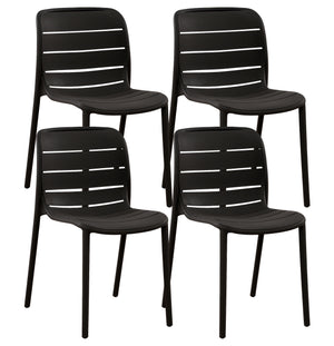 Set 4 Sedie In Polipropilene e Fibra Di Vetro Sedia Cucina Trattamento Uv Antiscolorimento Giardino Interno Esterno Moderne Robuste Resistenti Seduta Terrazzo Soggiorno Bar Ristorante Impilabili Iris-Nero