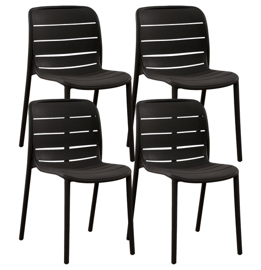 Set 4 Sedie In Polipropilene e Fibra Di Vetro Sedia Cucina Trattamento Uv Antiscolorimento Giardino Interno Esterno Moderne Robuste Resistenti Seduta Terrazzo Soggiorno Bar Ristorante Impilabili Iris-Nero