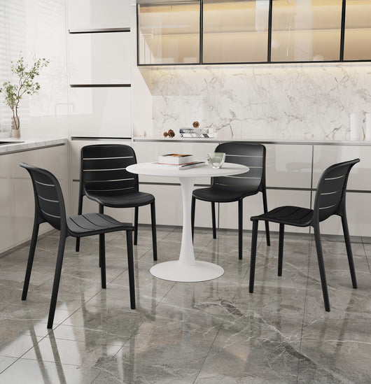 Set 4 Sedie In Polipropilene e Fibra Di Vetro Sedia Cucina Trattamento Uv Antiscolorimento Giardino Interno Esterno Moderne Robuste Resistenti Seduta Terrazzo Soggiorno Bar Ristorante Impilabili Iris-Nero