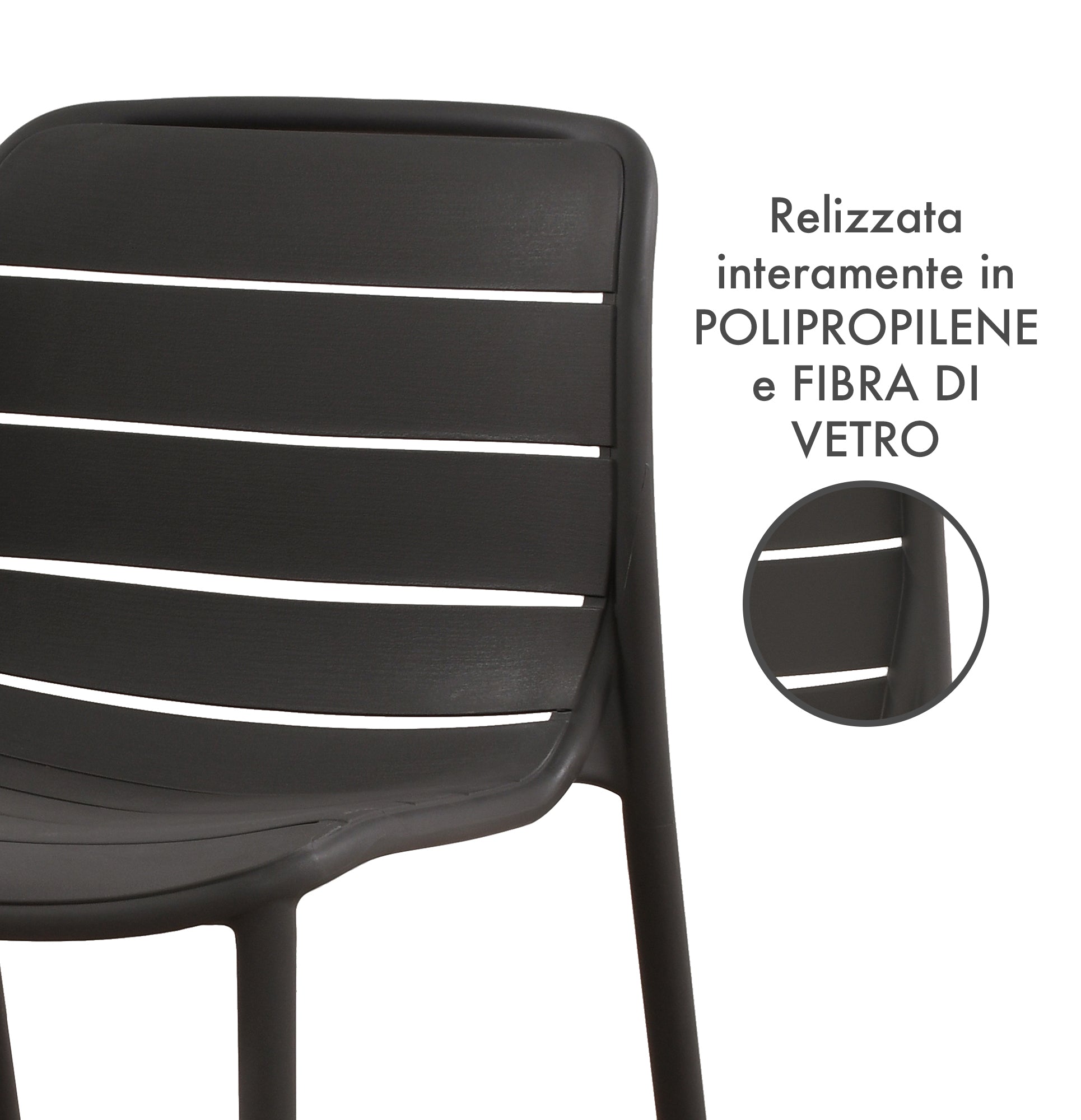 Set 4 Sedie In Polipropilene e Fibra Di Vetro Sedia Cucina Trattamento Uv Antiscolorimento Giardino Interno Esterno Moderne Robuste Resistenti Seduta Terrazzo Soggiorno Bar Ristorante Impilabili Iris-Nero