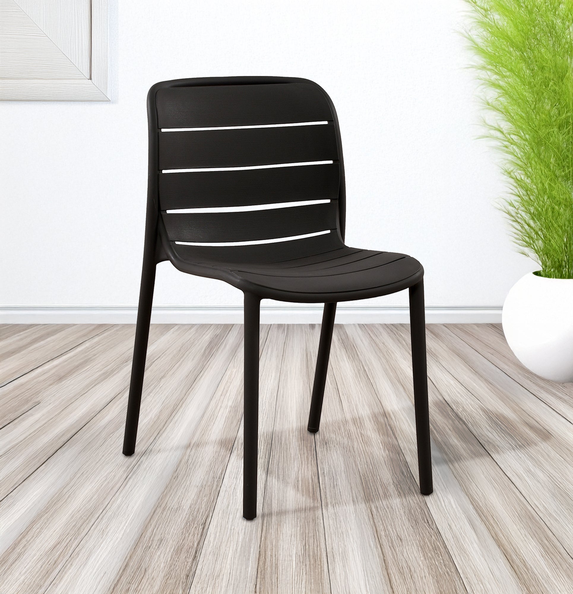 Set 4 Sedie In Polipropilene e Fibra Di Vetro Sedia Cucina Trattamento Uv Antiscolorimento Giardino Interno Esterno Moderne Robuste Resistenti Seduta Terrazzo Soggiorno Bar Ristorante Impilabili Iris-Nero