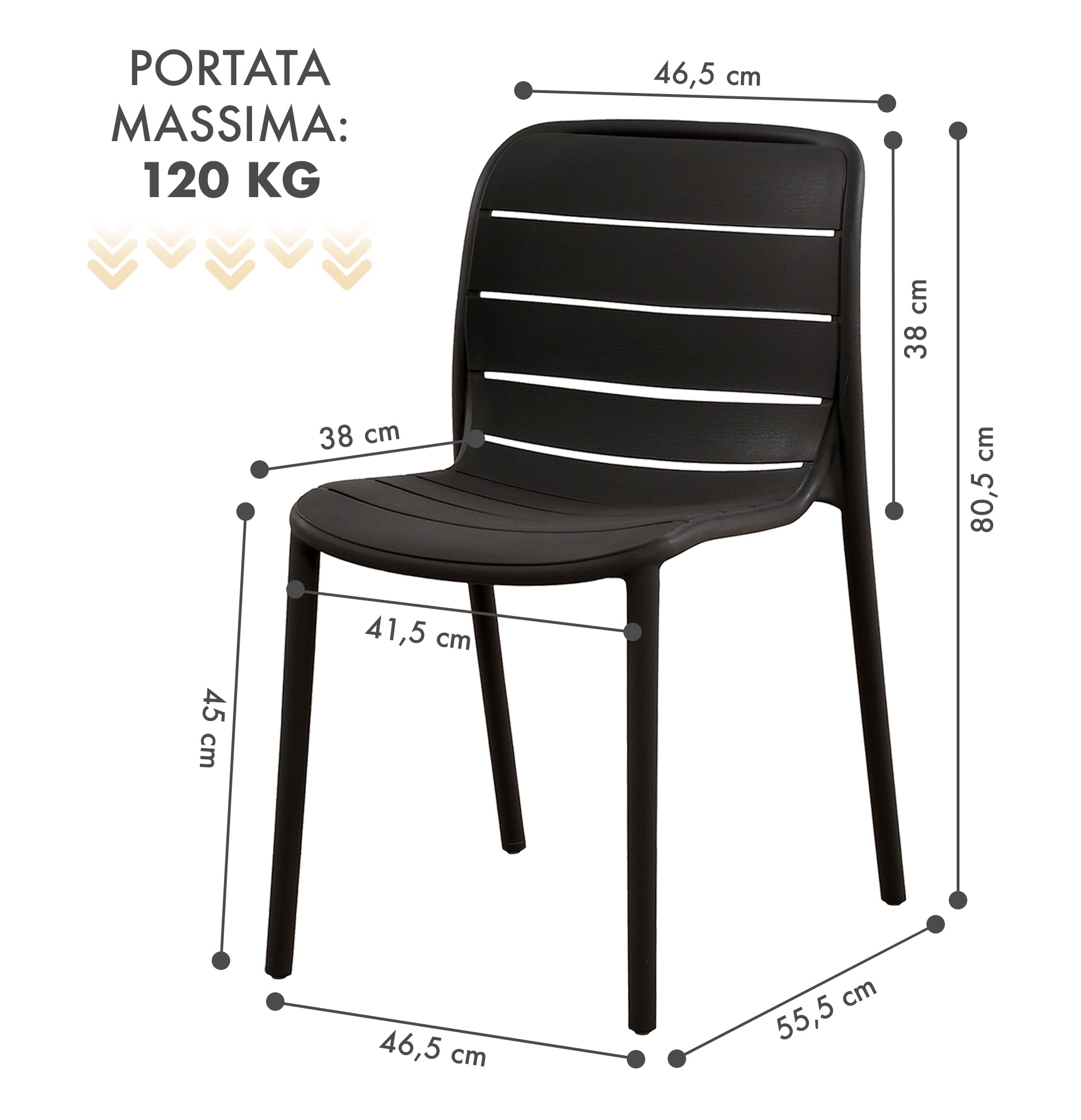 Set 4 Sedie In Polipropilene e Fibra Di Vetro Sedia Cucina Trattamento Uv Antiscolorimento Giardino Interno Esterno Moderne Robuste Resistenti Seduta Terrazzo Soggiorno Bar Ristorante Impilabili Iris-Nero