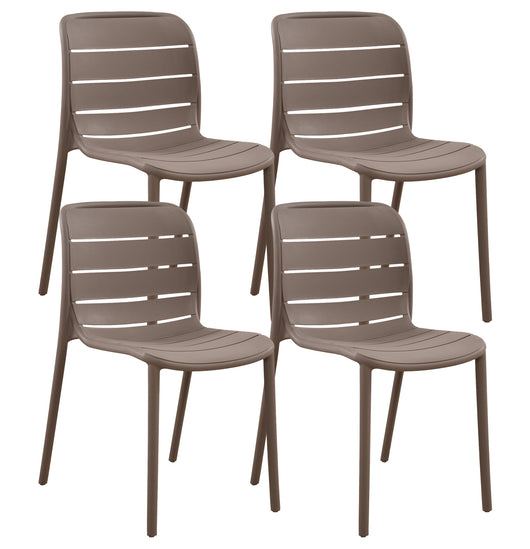 Set 4 Sedie In Polipropilene e Fibra Di Vetro Sedia Cucina Trattamento Uv Antiscolorimento Giardino Interno Esterno Moderne Robuste Resistenti Seduta Terrazzo Soggiorno Bar Ristorante Impilabili Iris-Tortora
