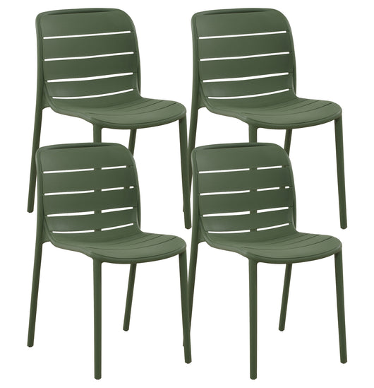 Set 4 Sedie In Polipropilene e Fibra Di Vetro Sedia Cucina Trattamento Uv Antiscolorimento Giardino Interno Esterno Moderne Robuste Resistenti Seduta Terrazzo Soggiorno Bar Ristorante Impilabili Iris-Verde