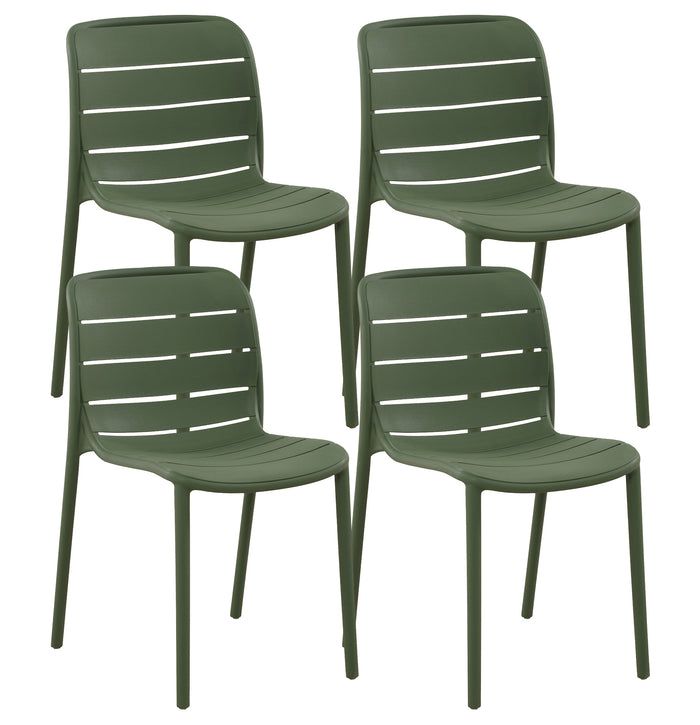 Set 4 Sedie In Polipropilene e Fibra Di Vetro Sedia Cucina Trattamento Uv Antiscolorimento Giardino Interno Esterno Moderne Robuste Resistenti Seduta Terrazzo Soggiorno Bar Ristorante Impilabili Iris-Verde
