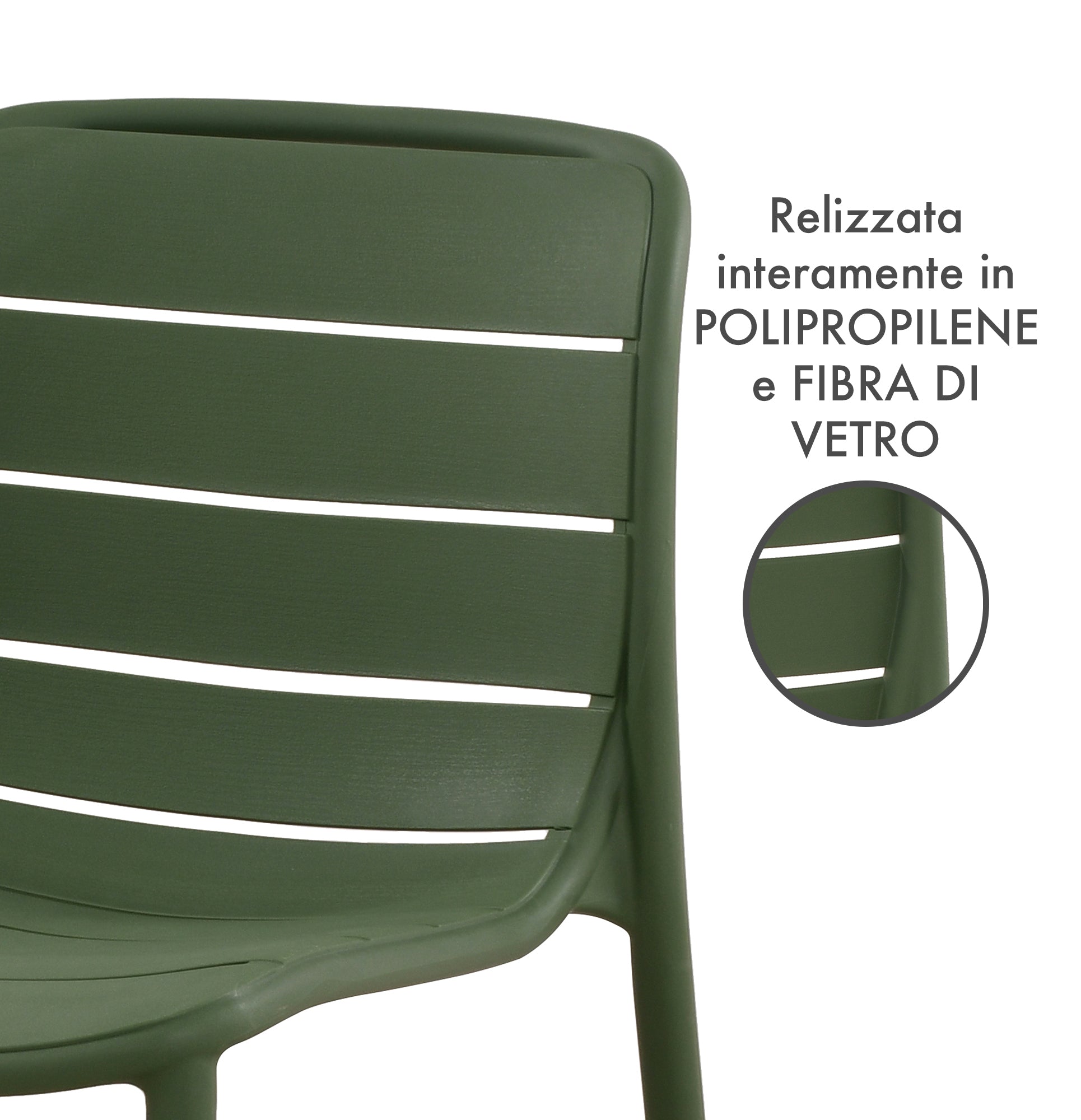Set 4 Sedie In Polipropilene e Fibra Di Vetro Sedia Cucina Trattamento Uv Antiscolorimento Giardino Interno Esterno Moderne Robuste Resistenti Seduta Terrazzo Soggiorno Bar Ristorante Impilabili Iris-Verde