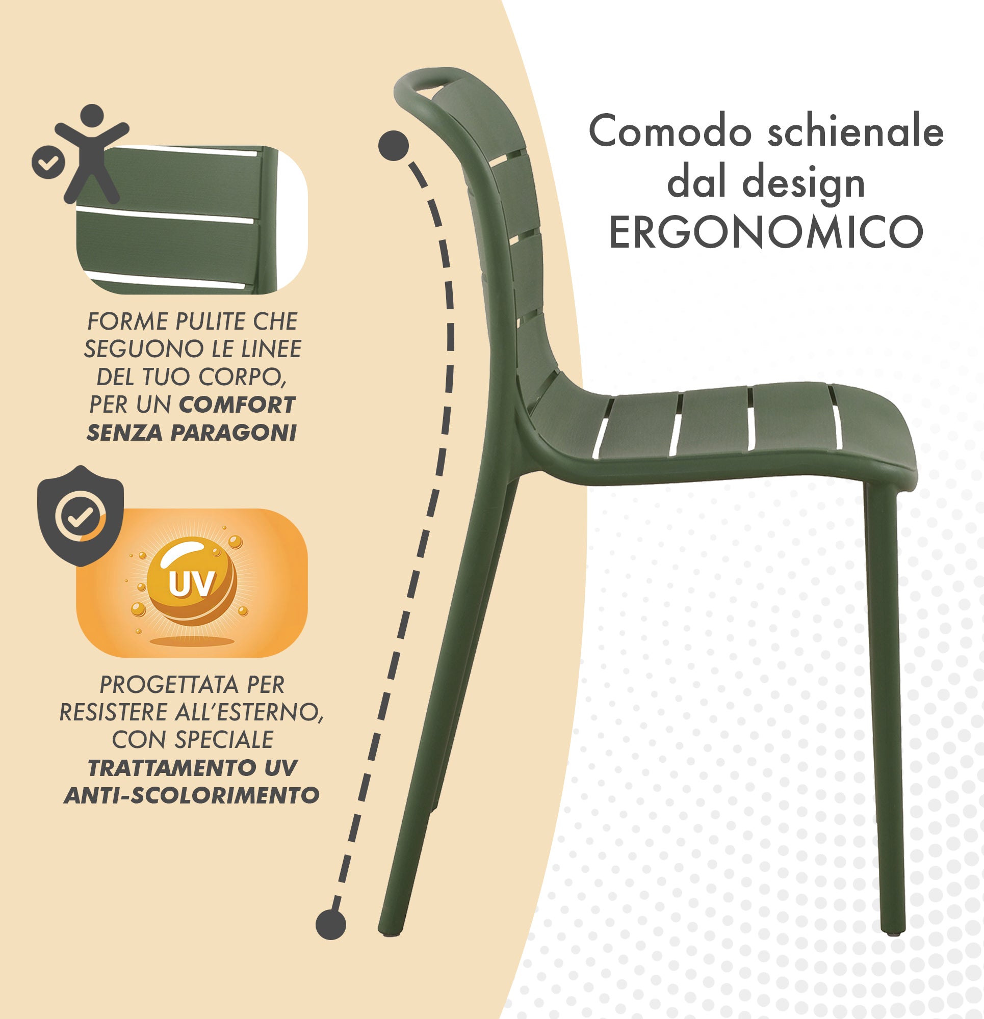 Set 4 Sedie In Polipropilene e Fibra Di Vetro Sedia Cucina Trattamento Uv Antiscolorimento Giardino Interno Esterno Moderne Robuste Resistenti Seduta Terrazzo Soggiorno Bar Ristorante Impilabili Iris-Verde