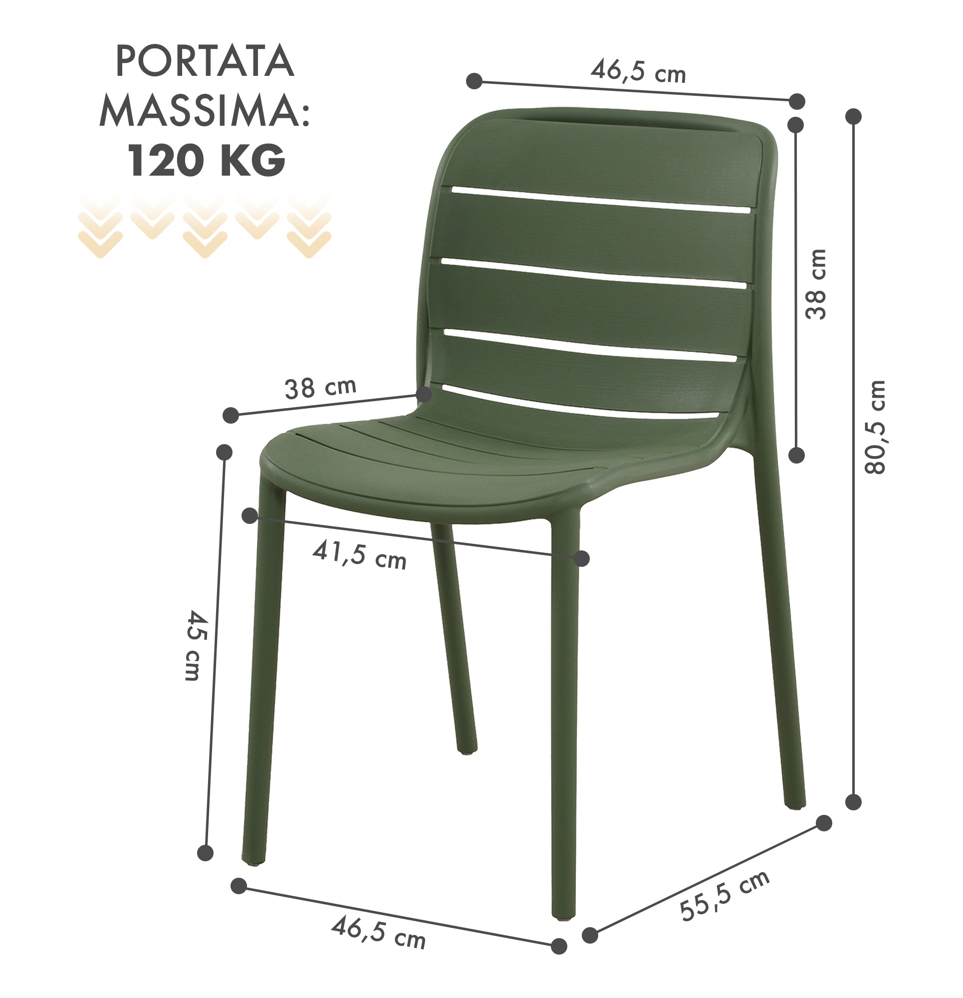 Set 4 Sedie In Polipropilene e Fibra Di Vetro Sedia Cucina Trattamento Uv Antiscolorimento Giardino Interno Esterno Moderne Robuste Resistenti Seduta Terrazzo Soggiorno Bar Ristorante Impilabili Iris-Verde
