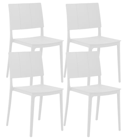 Set 4 Sedie In Polipropilene e Fibra Di Vetro Sedia Cucina Trattamento Uv Antiscolorimento Giardino Interno Esterno Moderne Robuste Resistenti Seduta Terrazzo Soggiorno Bar Ristorante Impilabili Livia-Bianco