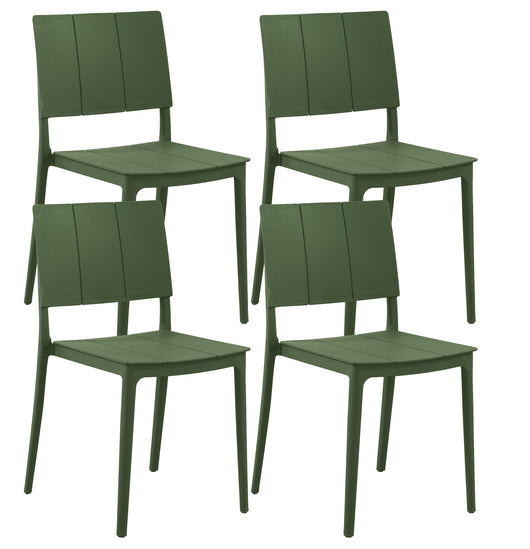 Set 4 Sedie In Polipropilene e Fibra Di Vetro Sedia Cucina Trattamento Uv Antiscolorimento Giardino Interno Esterno Moderne Robuste Resistenti Seduta Terrazzo Soggiorno Bar Ristorante Impilabili Livia-Verde