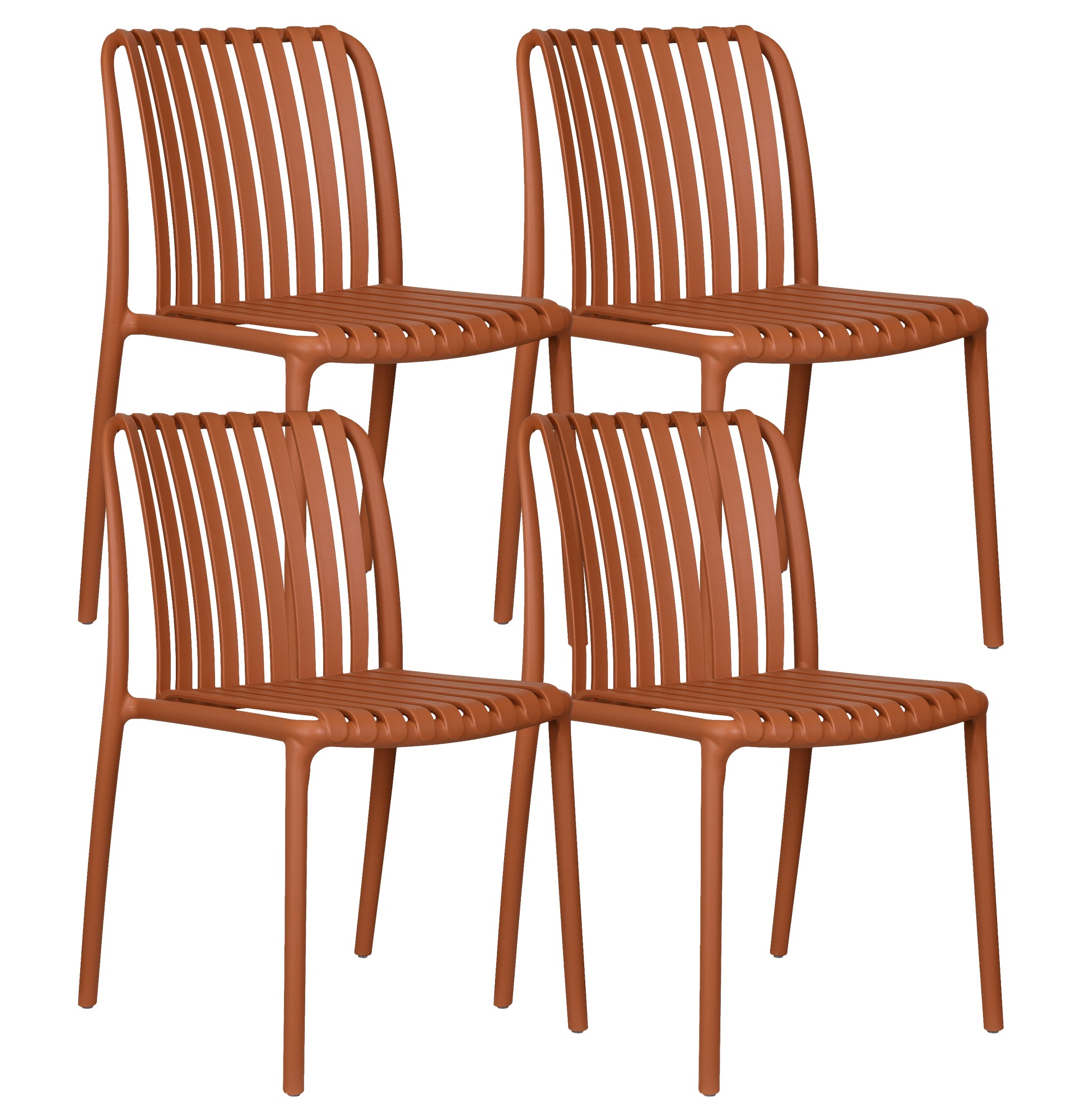 Set 4 Sedie In Polipropilene e Fibra Di Vetro Sedia Cucina Trattamento Uv Antiscolorimento Giardino Interno Esterno Moderne Robuste Resistenti Seduta Terrazzo Soggiorno Bar Ristorante Impilabili Maya-Arancio