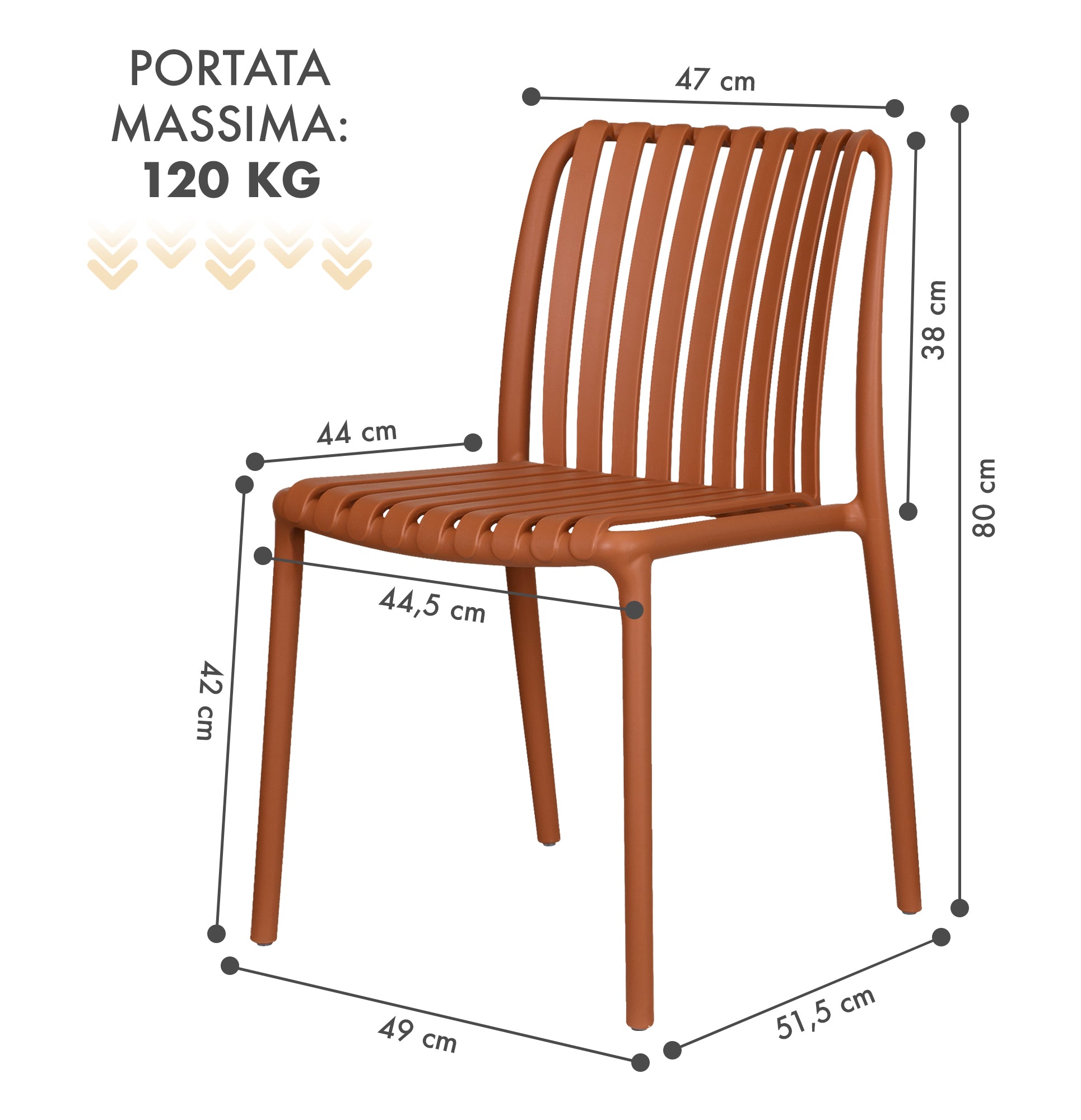 Set 4 Sedie In Polipropilene e Fibra Di Vetro Sedia Cucina Trattamento Uv Antiscolorimento Giardino Interno Esterno Moderne Robuste Resistenti Seduta Terrazzo Soggiorno Bar Ristorante Impilabili Maya-Arancio