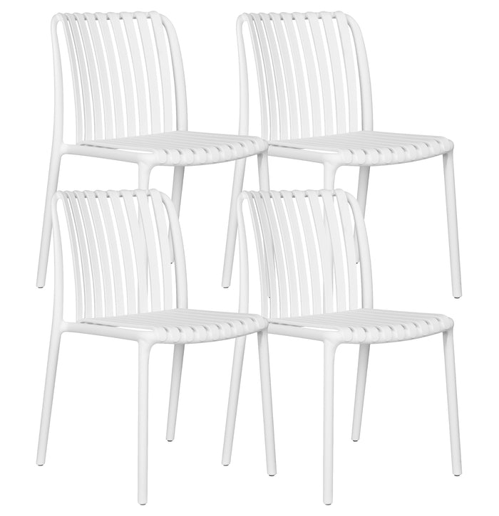 Set 4 Sedie In Polipropilene e Fibra Di Vetro Sedia Cucina Trattamento Uv Antiscolorimento Giardino Interno Esterno Moderne Robuste Resistenti Seduta Terrazzo Soggiorno Bar Ristorante Impilabili Maya-Bianco