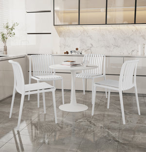 Set 4 Sedie In Polipropilene e Fibra Di Vetro Sedia Cucina Trattamento Uv Antiscolorimento Giardino Interno Esterno Moderne Robuste Resistenti Seduta Terrazzo Soggiorno Bar Ristorante Impilabili Maya-Bianco