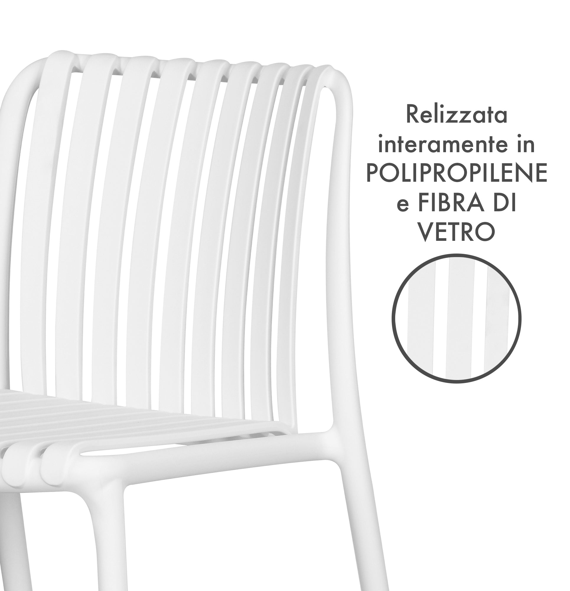 Set 4 Sedie In Polipropilene e Fibra Di Vetro Sedia Cucina Trattamento Uv Antiscolorimento Giardino Interno Esterno Moderne Robuste Resistenti Seduta Terrazzo Soggiorno Bar Ristorante Impilabili Maya-Bianco