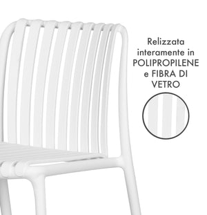 Set 4 Sedie In Polipropilene e Fibra Di Vetro Sedia Cucina Trattamento Uv Antiscolorimento Giardino Interno Esterno Moderne Robuste Resistenti Seduta Terrazzo Soggiorno Bar Ristorante Impilabili Maya-Bianco