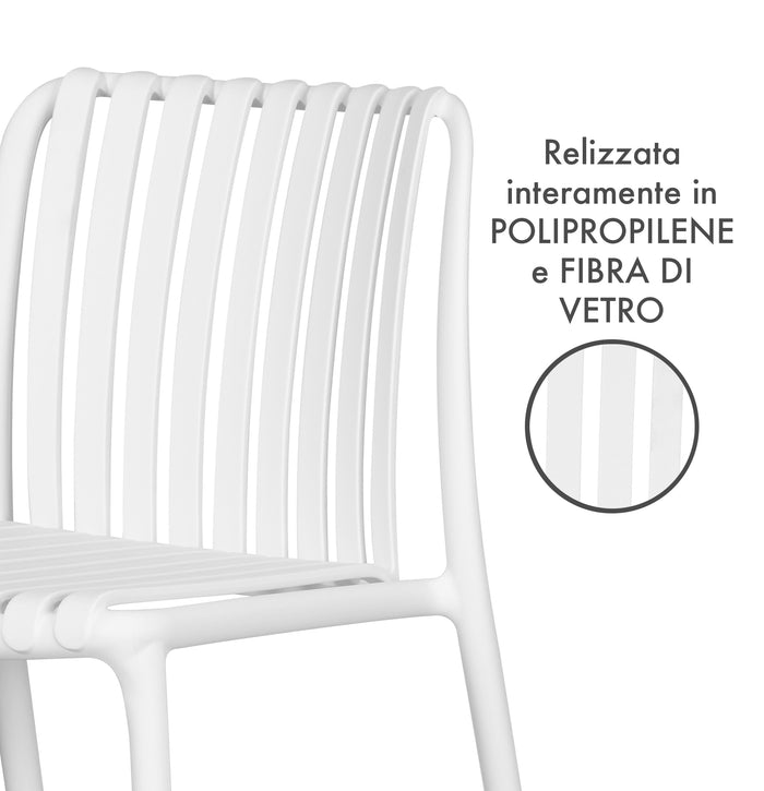 Set 4 Sedie In Polipropilene e Fibra Di Vetro Sedia Cucina Trattamento Uv Antiscolorimento Giardino Interno Esterno Moderne Robuste Resistenti Seduta Terrazzo Soggiorno Bar Ristorante Impilabili Maya-Bianco