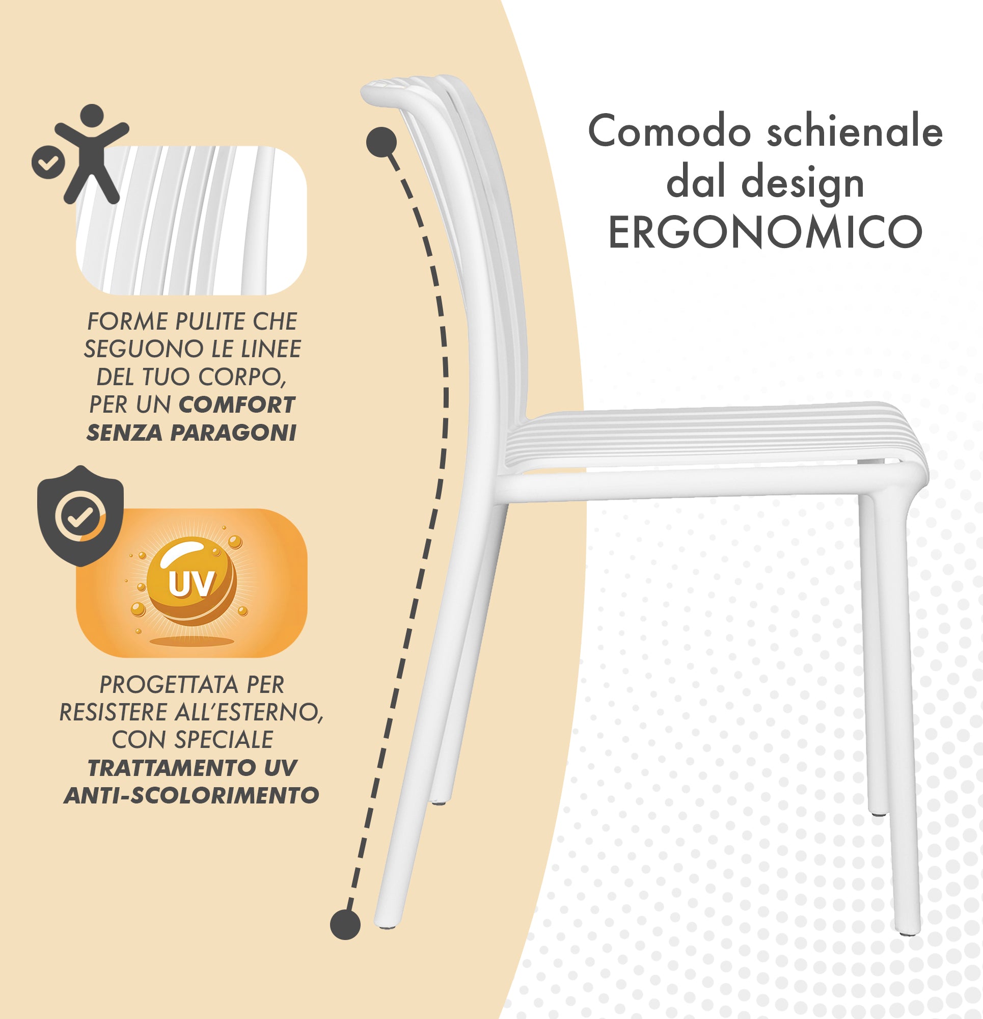 Set 4 Sedie In Polipropilene e Fibra Di Vetro Sedia Cucina Trattamento Uv Antiscolorimento Giardino Interno Esterno Moderne Robuste Resistenti Seduta Terrazzo Soggiorno Bar Ristorante Impilabili Maya-Bianco