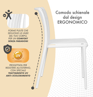 Set 4 Sedie In Polipropilene e Fibra Di Vetro Sedia Cucina Trattamento Uv Antiscolorimento Giardino Interno Esterno Moderne Robuste Resistenti Seduta Terrazzo Soggiorno Bar Ristorante Impilabili Maya-Bianco