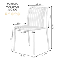 Set 4 Sedie In Polipropilene e Fibra Di Vetro Sedia Cucina Trattamento Uv Antiscolorimento Giardino Interno Esterno Moderne Robuste Resistenti Seduta Terrazzo Soggiorno Bar Ristorante Impilabili Maya-Bianco