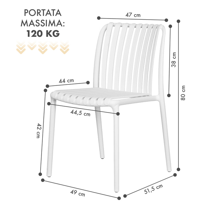 Set 4 Sedie In Polipropilene e Fibra Di Vetro Sedia Cucina Trattamento Uv Antiscolorimento Giardino Interno Esterno Moderne Robuste Resistenti Seduta Terrazzo Soggiorno Bar Ristorante Impilabili Maya-Bianco