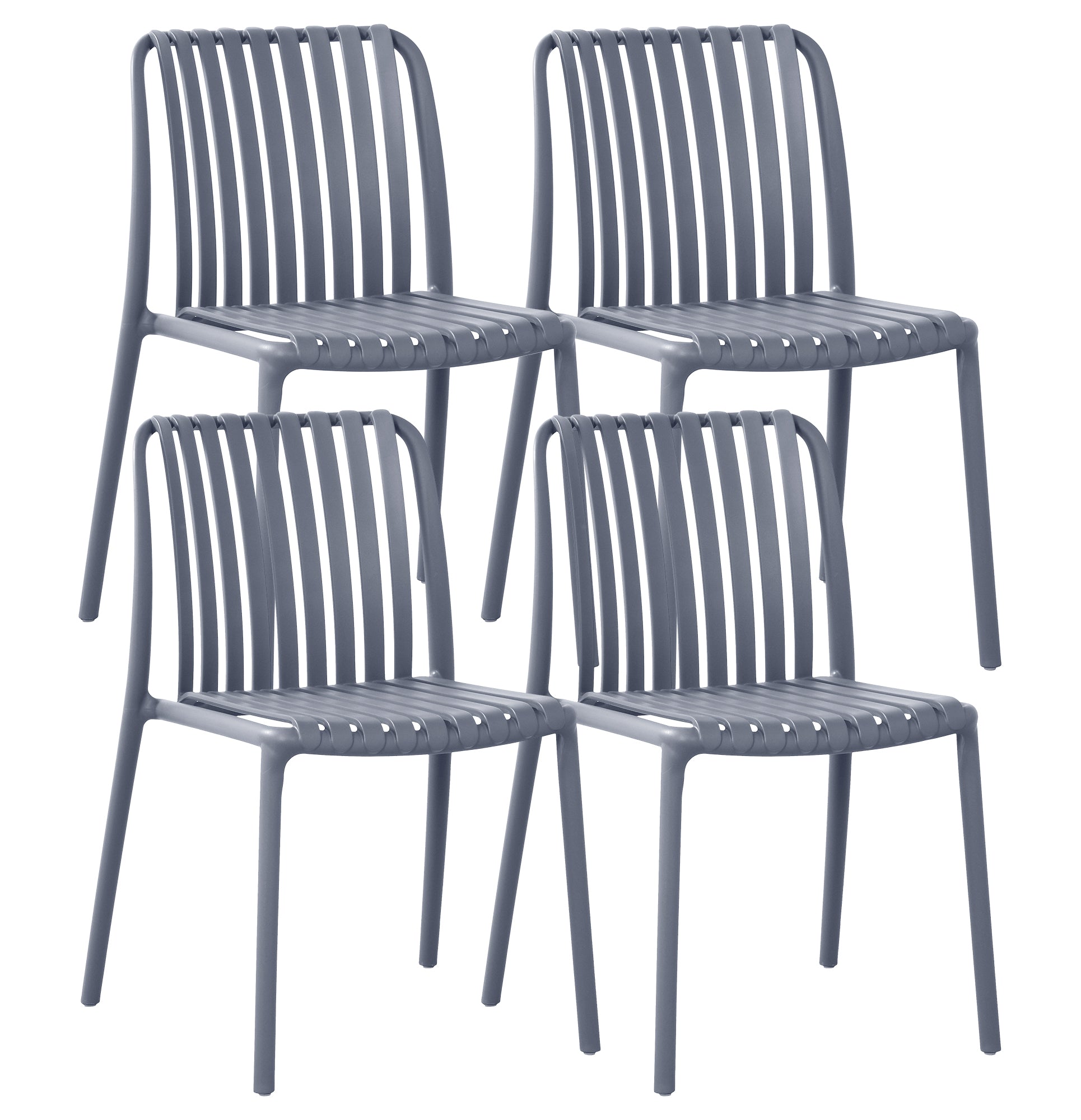 Set 4 Sedie In Polipropilene e Fibra Di Vetro Sedia Cucina Trattamento Uv Antiscolorimento Giardino Interno Esterno Moderne Robuste Resistenti Seduta Terrazzo Soggiorno Bar Ristorante Impilabili Maya-Grigio