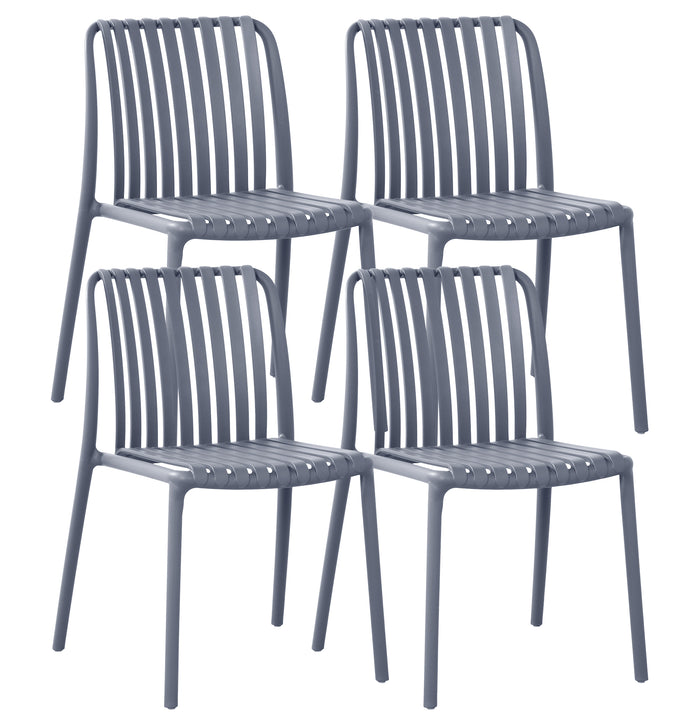 Set 4 Sedie In Polipropilene e Fibra Di Vetro Sedia Cucina Trattamento Uv Antiscolorimento Giardino Interno Esterno Moderne Robuste Resistenti Seduta Terrazzo Soggiorno Bar Ristorante Impilabili Maya-Grigio