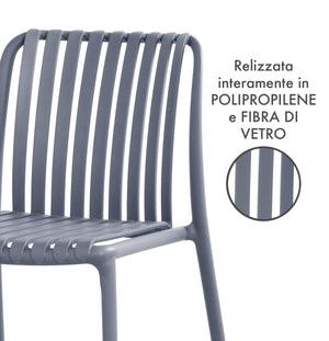 Set 4 Sedie In Polipropilene e Fibra Di Vetro Sedia Cucina Trattamento Uv Antiscolorimento Giardino Interno Esterno Moderne Robuste Resistenti Seduta Terrazzo Soggiorno Bar Ristorante Impilabili Maya-Grigio